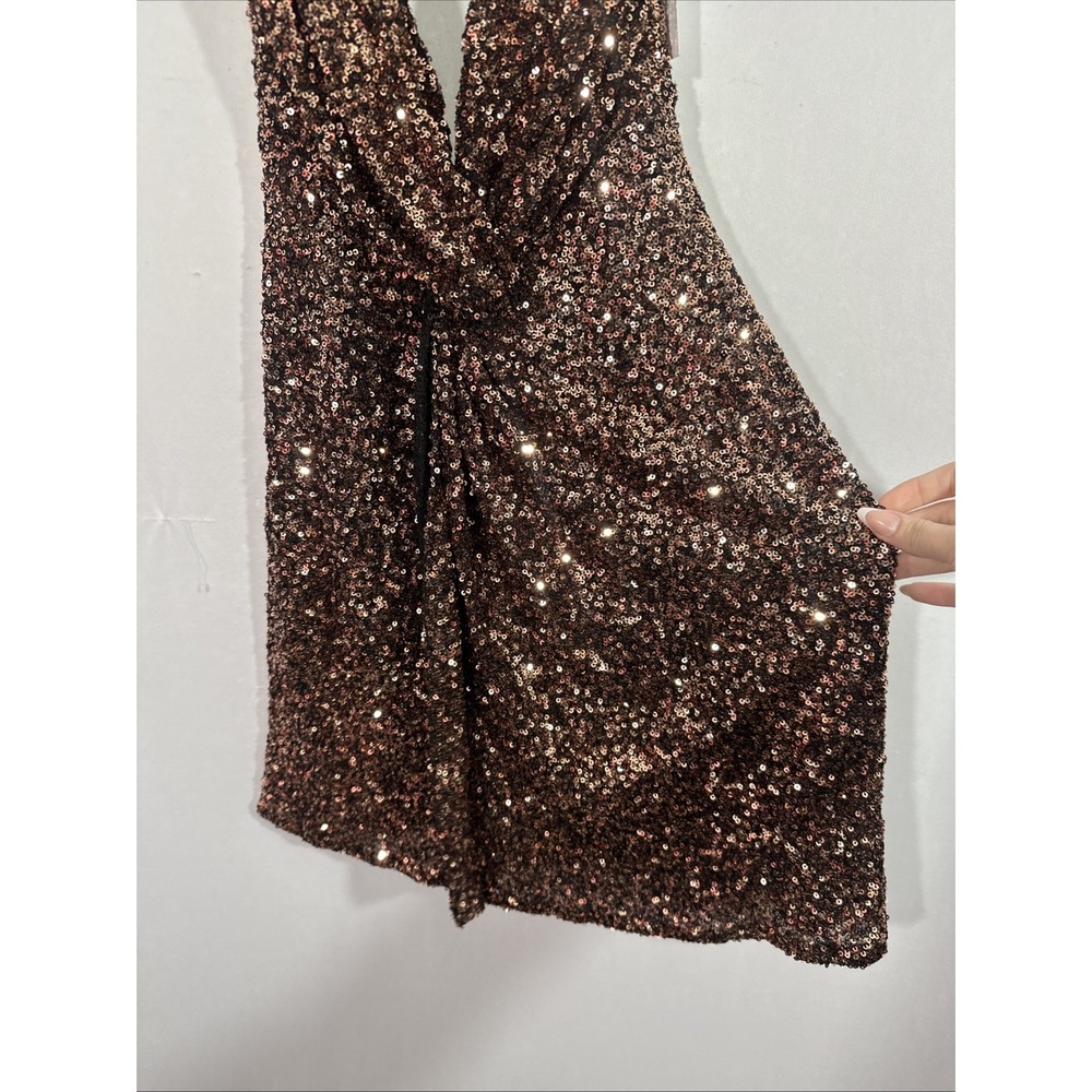 ASTR Bronze Sequin Twist-Front Mini Dress - Picture 10 of 14